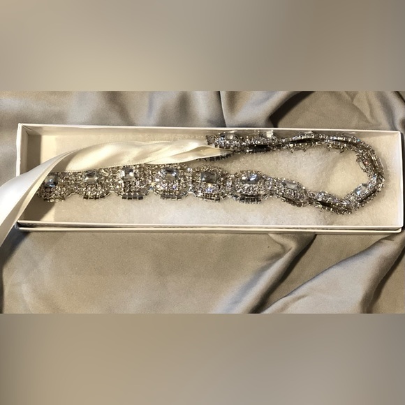 Jeweled belt with soft champagne colored silk ties (one size) - Picture 5 of 6